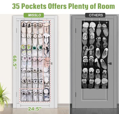 MISSLO 35 Clear Large Pockets Over The Door Shoe Organizer Sturdy Oxford Fabric Hanging Shoe Rack Closet Shoe Holder Hanger, White