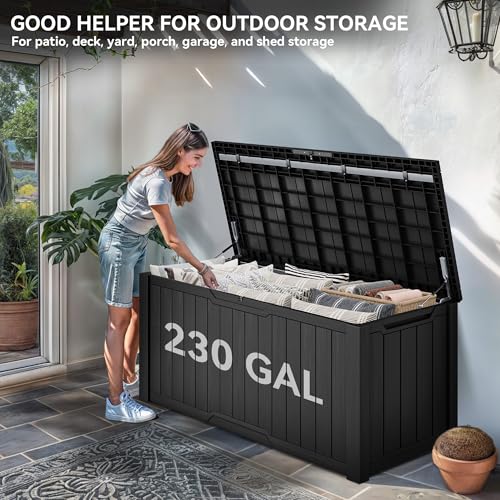 YITAHOME XXL 230 Gallon Large Outdoor Storage Deck Box for Patio Furniture | Outdoor Cushions, Garden Tools and Sports/ Pools Equipment, Weather Resistant Resin, Lockable (Black)