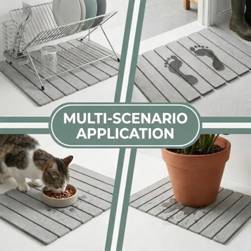 Foldable Stone Bath Mat for Bathroom 23.2 x 15.3 inch– Diatomaceous Earth Shower Mat, Quick Dry Diatomite Floor Mat, Non Slip Absorbent Bathroom Drying Mat