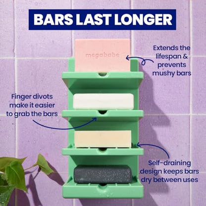 Megababe 4-Tier Bar Soap Tower | Holds 4 Bars | Suctions or Sticks | Self-Draining