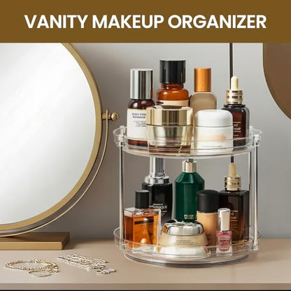 2 SET 2 Tier Non-Skid Acrylic Lazy Susan Organizer - Rotating Spice Rack - Turntable Spinning Organization for Kitchen, Pantry, Countertop, Closet, Bathroom, Vanity, Medicine Cabinet Organizing,9.25''