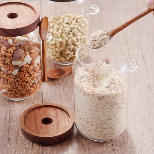 KOSKIMER Coffee and Sugar Container Set, Glass Coffee Jars with Wooden Lids