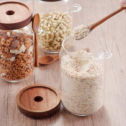 KOSKIMER Coffee and Sugar Container Set, Glass Coffee Jars with Wooden Lids