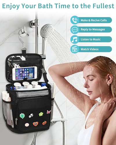 Hanging Shower Caddy Portable, Shower Bag for College Dorm Room Essentials, Large Capacity Shower Organizer Basket with DIY Decoration, Travel Toiletry Bag for Bathroom, Gym, Swiming, Camping, Beach