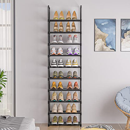 Shoe Rack - Sturdy Metal Shoes Storage Organizer for Closet, Entryway | Garage, Door Entrance, Space Saving 10-Tier Narrow Shoe Shelf, Stackable Free Standing Shoes Holder