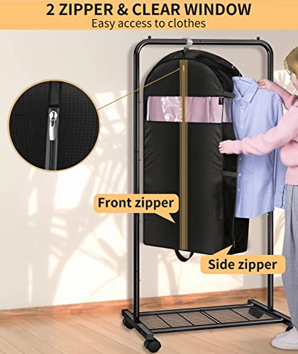 MISSLO 10" Gusseted Garment Bags for Hanging Clothes Compression 43" Suit Bags for Closet Storage Space Saver Clothes Bags for Travel Suit Cover Bags, 3 Packs