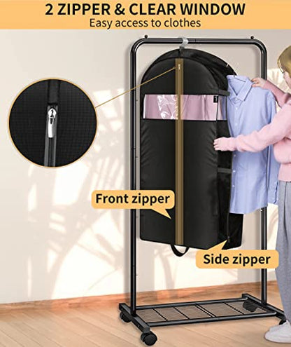 MISSLO 10" Gusseted Garment Bags for Hanging Clothes Compression 43" Suit Bags for Closet Storage Space Saver Clothes Bags for Travel Suit Cover Bags, 3 Packs