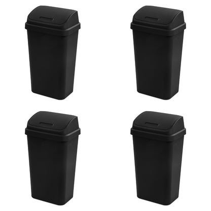 Sterilite Swing Top Wastebasket, Trash Can, 13 Gallon, Black, 4-Pack | Sleek Square Profile Modern Garbage Bin for Kitchen, Bathroom, Garage and Workspace, Fits 13 Gal Liners