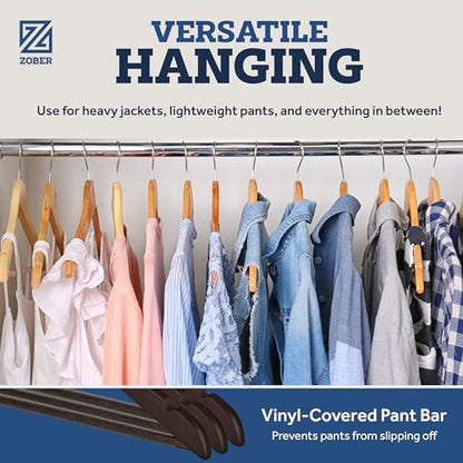 ZOBER Wooden Hangers - Heavy Duty, Non Slip Wood Hangers for Coats, Jackets, Suits, & Pants - Coat Hangers for Closet W/Bar and Notches 20 Pack