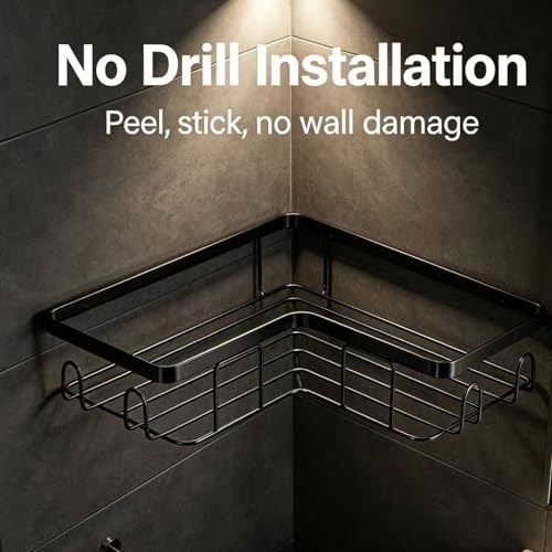 Shower Caddy 2 Pack, No Drilling Adhesive Bathroom Organizer Shelf Rack, Corner Shower Shelf with Hooks for Home Decor & Storage