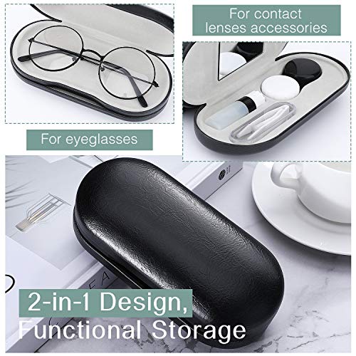 MoKo Double Eyeglass Case,Glasses and contact case 2 in 1 with Mirror | Double Sided Portable Contact Case and Mirror Tweezers Remover,Sunglasses case Container Soak Storage Kit for Women, Black