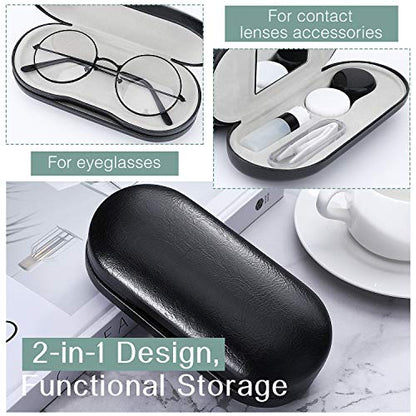 MoKo Double Eyeglass Case,Glasses and contact case 2 in 1 with Mirror | Double Sided Portable Contact Case and Mirror Tweezers Remover,Sunglasses case Container Soak Storage Kit for Women, Black