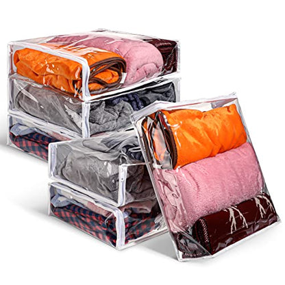 6 Packs Clear Zippered Storage Bags 16 x 14 x 4 Inch Sweater Moth Bags Vinyl Plastic Storage for Blankets Clothes Bed Sheet Organizer with Zipper for Closet Linen Sweater Clothes Comforters Pillow