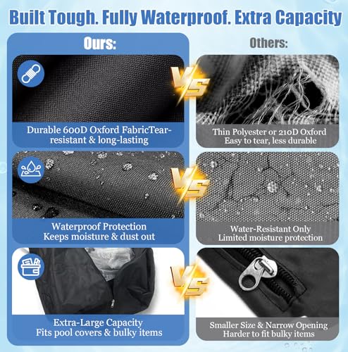 PJT Extra Large Storage Bag for Above Ground Inflatable Frame Pools, Waterproof UV Resistant Storage Tote for Pool Accessories with 4 Reinforced Handles