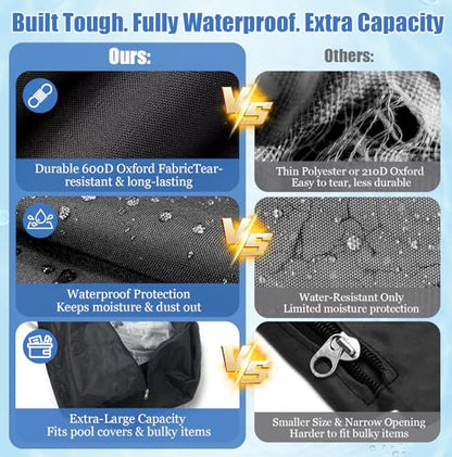 PJT Extra Large Storage Bag for Above Ground Inflatable Frame Pools, Waterproof UV Resistant Storage Tote for Pool Accessories with 4 Reinforced Handles