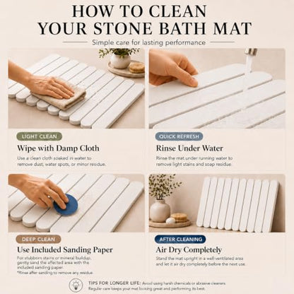 Foldable Stone Bath Mat Large 30" x 17" – Diatomaceous Earth Quick Drying Non-Slip Bathroom Mat – Super Absorbent Diatomite Mat, Durable & Easy to Clean, Modern (White, Large 30" x 17")