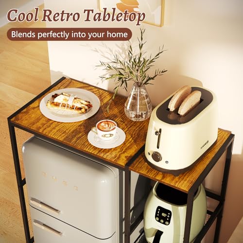 Mini Fridge Stand with Storage Shelves Dorm Microwave Stand Reversible | Wine Cabinet, Coffee Bar, TV Stand, Bakers Rack, Beverage Refrigerator Table Adjustable for Kitchen Office Rustic Brown