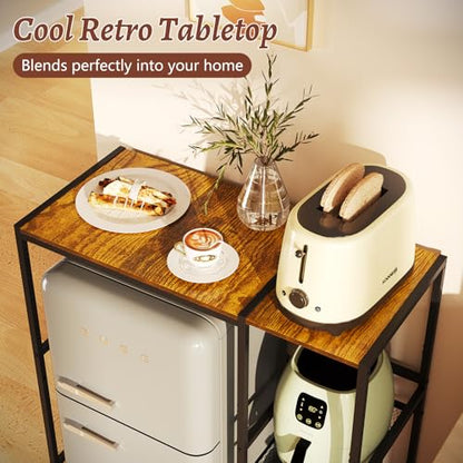 Mini Fridge Stand with Storage Shelves Dorm Microwave Stand Reversible | Wine Cabinet, Coffee Bar, TV Stand, Bakers Rack, Beverage Refrigerator Table Adjustable for Kitchen Office Rustic Brown