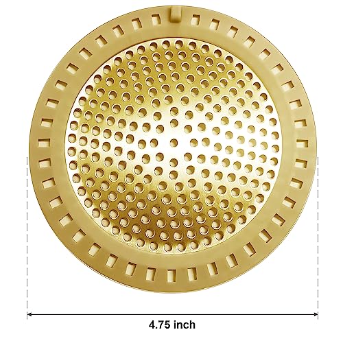 Seatery 2PCS Hair Catcher Shower Drain/Strainer/Cover/Filter/Trap, Bathtub Drain Cover Hair Catcher, Hair Stopper for Bathroom Sink/Floor Drain, Stainless Steel and Silicone Drain Strainer, Gold