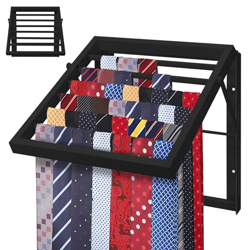 Tie Rack Wall Mounted, Adjustable Angle Tie Organizer for 60 Ties & Scarves | Holds up to 60 Ties, 10 Angle Slots, Wall-Mounted Easy Installation, Long-Lasting Design