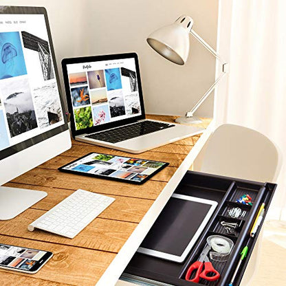 MOUNT-IT! Large Under Desk Pencil Drawer 16 inch Deep | 21.25” W, Ball Bearing Slide-Out Organizer for Office Supplies, Paper & Pencils | Fits Desks Over 1” Thick, Adjustable Extension 16.25”–28”