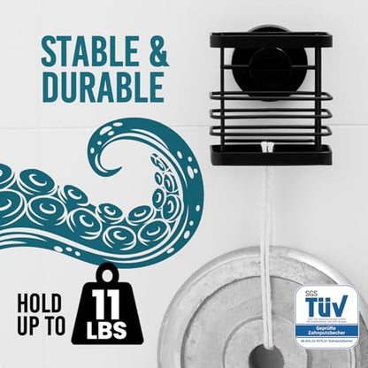 TAILI Patented Suction Cup Toothbrush Holder, Stainless Steel Anti-Puddling Shower Toothbrush Holder, No Drilling Removable Organizer for Bathroom Toothpaste, Razor, Kitchen and Office Items, Black