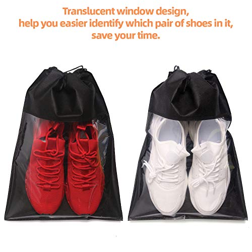 24 Pack Portable Shoe Bags for Travel Large Shoes Pouch Storage Organizer Clear Window with Drawstring for Men and Women Black