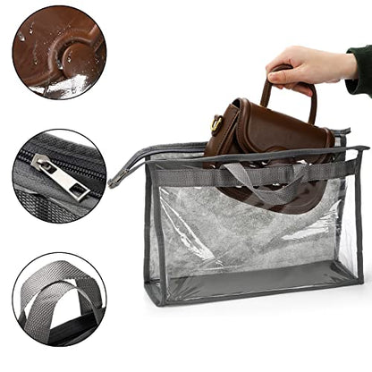 Peohud 12 Pack Dust Bags for Handbags, Clear Handbag Storage Organizer for Closet, Purse Protector Storage Bag with Zipper and Handle, Hanging Dust Cover Bag for Handbag