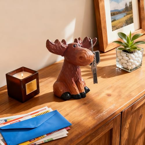 Moose Decor Family Figurine, Moose Eyeglass Holder Stand | Resin Sculptures For Entryway Home Office, Cute Phone Stand For Desk