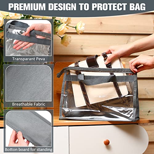 Shappy 15 Pcs Purse Dust Bag for Storage Handbags, 3 Sizes Storage Clear Cover Organizer for Closet Purses Dust Bags with Zipper and Handles Dorm Room Handbags, 5 Each Size(Gray)