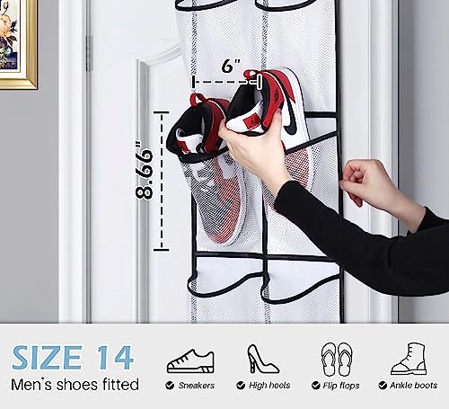 MISSLO Over The Door Shoe Organizer 12 Large Mesh Pockets Hanging Narrow Closet Door, White, 2 Pack