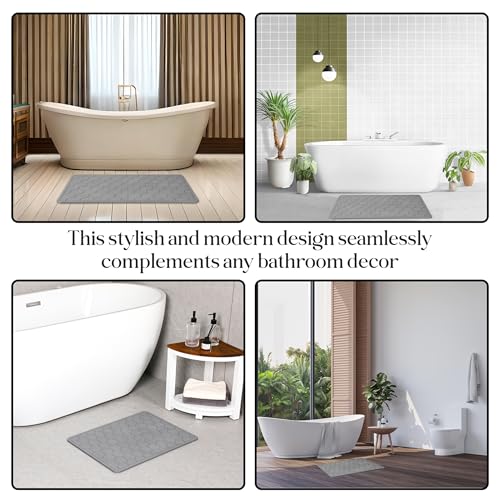 Diatomaceous Earth Stone Bathmat | Eco-Friendly XL Stone Bath Mat 18x24 Inch. Instant Dry Bathroom Mat with Sandpaper & Pads. Multiuse, Kitchen Counter & Stone Dog Bowl Mat (1, Grey)