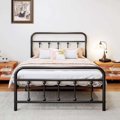 Vengarus Twin Metal Bed Frame with Victorian Headboard & Footboard, Black