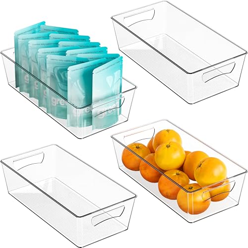 Simple Houseware 4 Pcs Pantry Clear Bin Storage Organizer, 14" x 7" x 3.75"