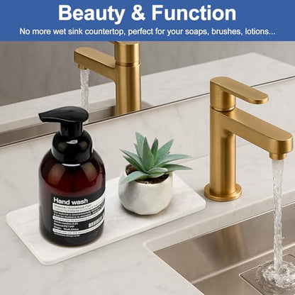 4 Pcs Water Absorbent Stone Dry Tray for Bathroom Sink Kitchen Counter Tray | Diatomite Stone Quick Drying Diatomaceous Earth Mat Soap Dispenser Dish Sponge Holder Ceramic Marble Bathroom Vanity Trays