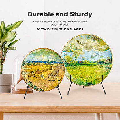 Mocoosy 4 Pack 8 Inch Improved Anti-Slip Plate Stands for Display | Plate Holder Display, Picture Frame Holder Stand, Black Iron Easel Stands for Photo, Decorative Plate, Tablets and Table Art