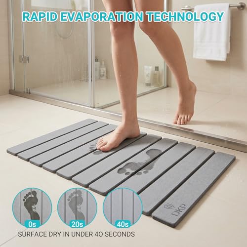 Foldable Stone Bath Mat 23.6” x 15.3” – Diatomaceous Earth Shower Mat, Super Absorbent Quick Drying, Non-Slip Diatomite Bathroom Mat for Floor, Dish Drying Mat for Kitchen, Light Grey