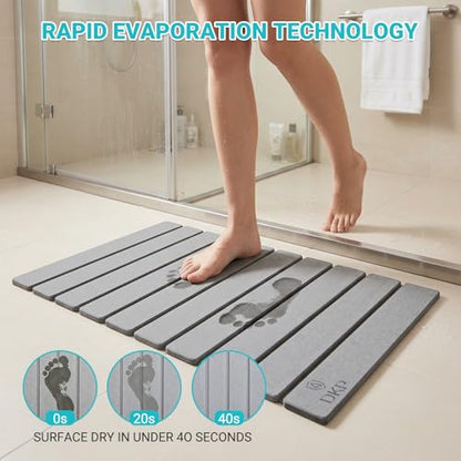 Foldable Stone Bath Mat 23.6” x 15.3” – Diatomaceous Earth Shower Mat, Super Absorbent Quick Drying, Non-Slip Diatomite Bathroom Mat for Floor, Dish Drying Mat for Kitchen, Light Grey