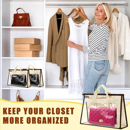 2 Pack XL Size Clear Handbag Storage Organizer | Handbag Dust Bags,Clear Purse Storage Organizer for Closet,with Zipper and Handle
