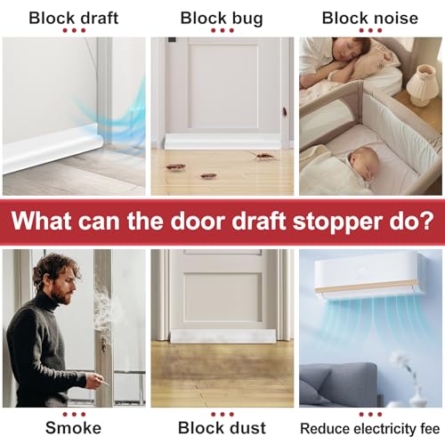 HomeProtect Door Draft Stopper Weather Stripping Door Seal Under Door Sweep Block Cold Air Gaps Front Soundproof Draft Blocker for Bottom of Door Suitable for Interior/Exterior,White