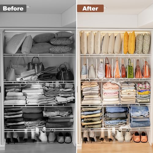 Wire Shelf Dividers for Closet: Tall 10.6in x Deep 12in, 8 Pack | Wire Shelves Organizer for Closet - Adjustable Purse Organizer for Clothes, Sweater, Towels Jeans - Metal Pantry Separators