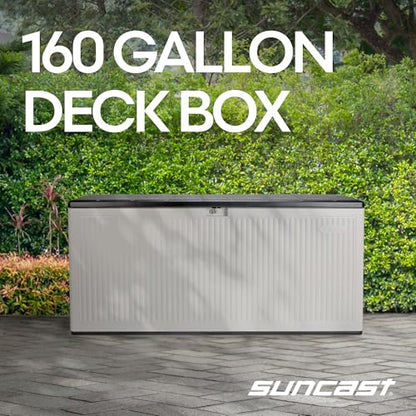 Suncast XL Deck Box, 160 Gal, Resin Reeded, Lockable, Iron Ore, French Gray