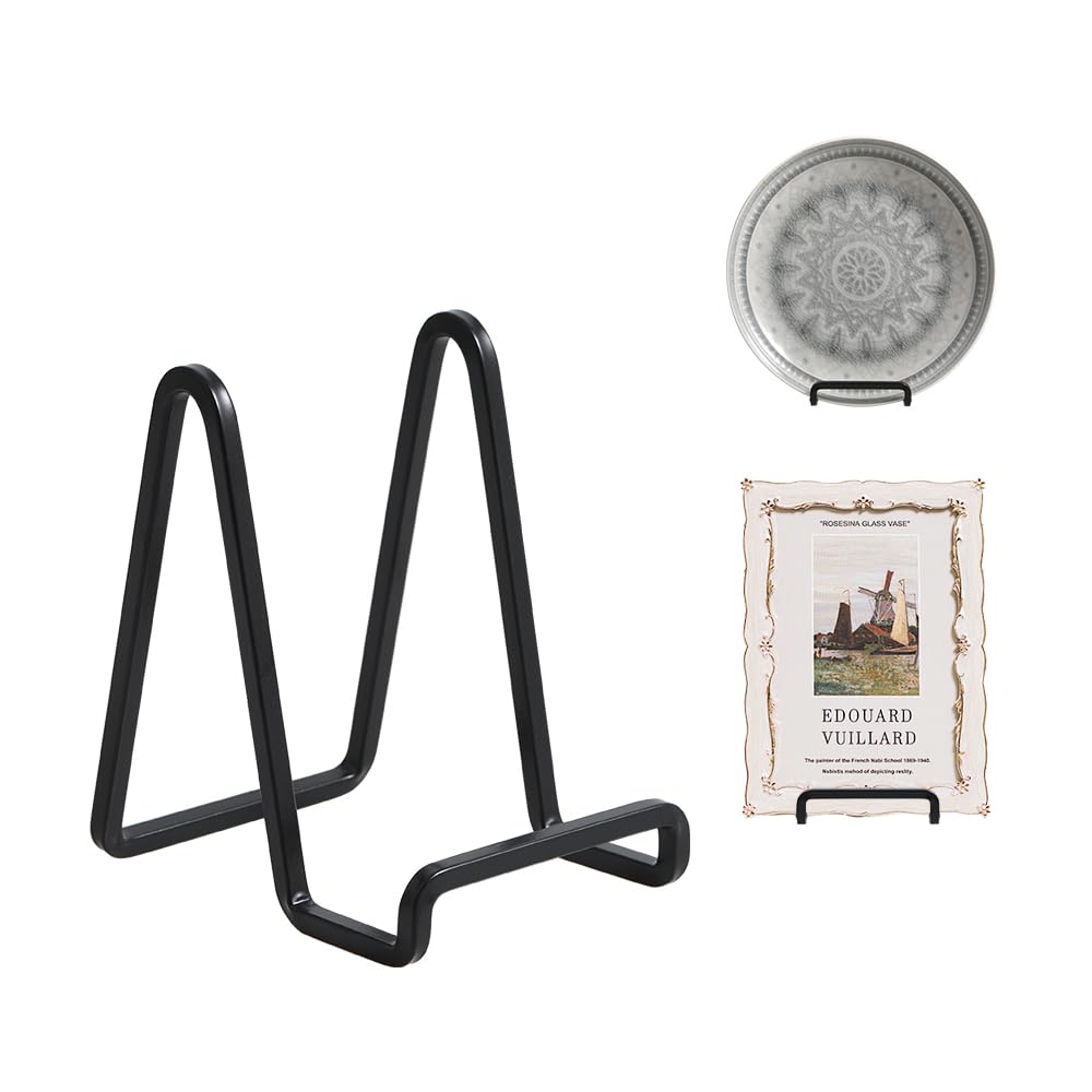 Plate Holder Easel Display Stand - 4.5 inch Metal Plate Stands for Display - Tabletop Picture Stand - Black Iron Easels for Display Pictures | Photo Frames | Book | Decorative Plates | Plaque - 4 Pack
