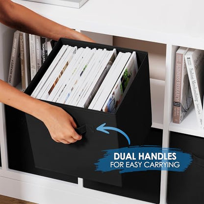 Storage Cubes Pack Of 8 - Standard Size Cube Storage Bin 10.5x10.5x11 With Dual Handles For Easy Carrying- Fabric Storage Bins Collapsible (Black)