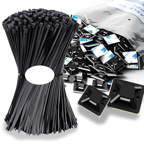 Zip Tie Mounts - SeuYeugX 1000 PCS Cable Self Adhe... (1000pack Black | Nylon)