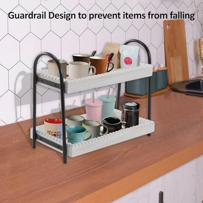 2 Tier Coffee Bar Organizer, Wood Coffee Bar Accessories Shelf for Countertop, Rustic Coffee Station Organizer Decor Stand Rack for Mugs Cups Syrup, Condiment Storage Holder for Kitchen, Home, Office
