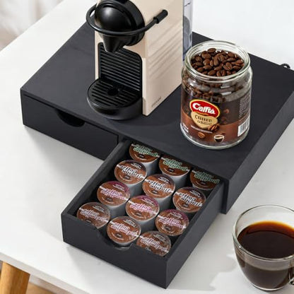 Wooden K Cup Organizer Coffee Pod Storage Box, Coffee Pod and Tea Bag Holder,Kcup Drawer Coffee Maker Stand,Home Kitchen Counter Holds Up to 30 Pods Capacity (2 Drawer) (Elegant Black)