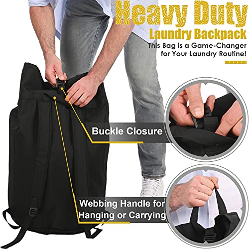 Backpack Laundry Bag, 115L Heavy Duty Extra Large College Laundry Backpack, Dirty Clothes Bag with Shoulder Straps, Laundry Hamper Bag with Drawstring Closure for College Dorm, Apartment Black