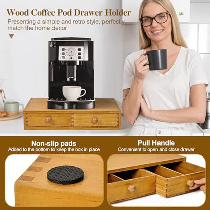 NANXITU K Cup Storage Organizer, Wood Coffee Pod and Tea Bag Holder | Kcup Drawer Coffee Maker Stand, Home Kitchen Counter Holds Up to 30 Pods Capacity