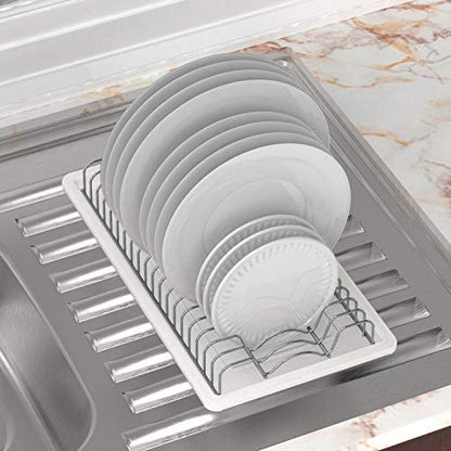Simple Houseware Stainless Steel Plate Drying Rack with Drainboard, Chrome